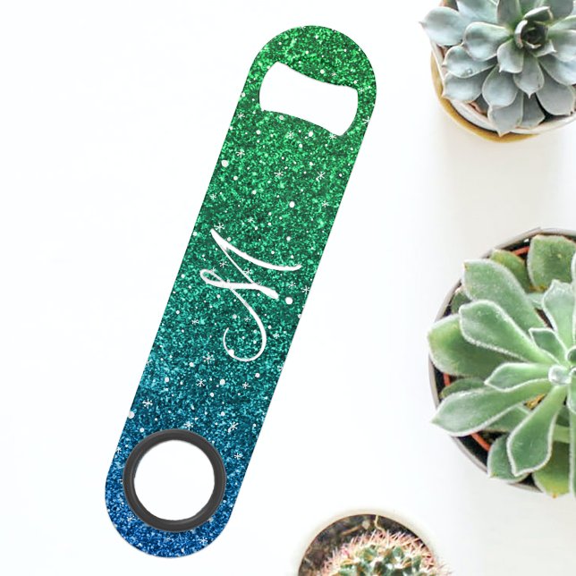 Glitter look Monogram Bright Green Blue  (Creator Uploaded)