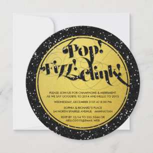 Glitter Look Pop! Fizz! Clink! New Year's Eve Invitation