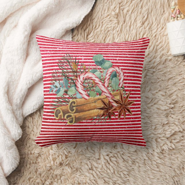 Glitter look Red Pine Candy Cane Bouquet Christmas Cushion (Blanket)