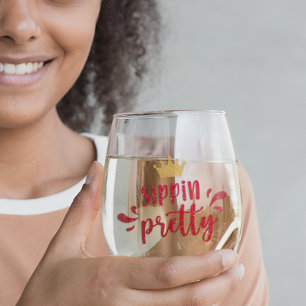 Glitter Look Sippin Pretty  Stemless Wine Glass