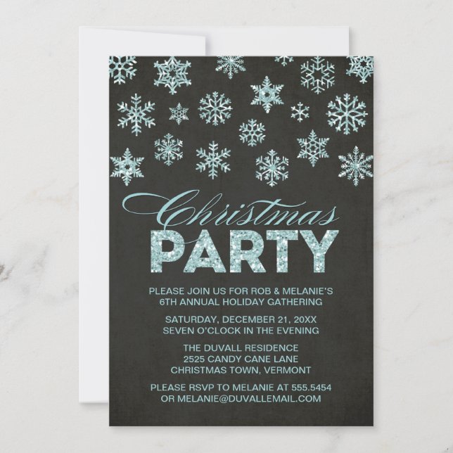Glitter Look Snowflakes Christmas Party Invitation (Front)