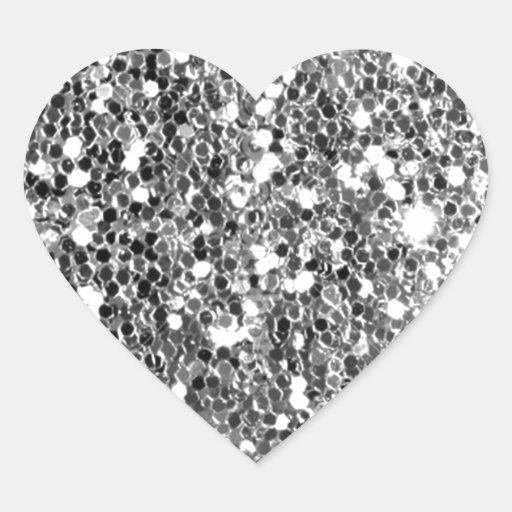 Image of Glitter Look Solid Silver Sparkle Heart Sticker