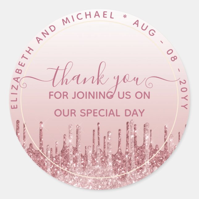 Glitter Look Thank You FAVOR GIFT ANY EVENT Classic Round Sticker (Front)