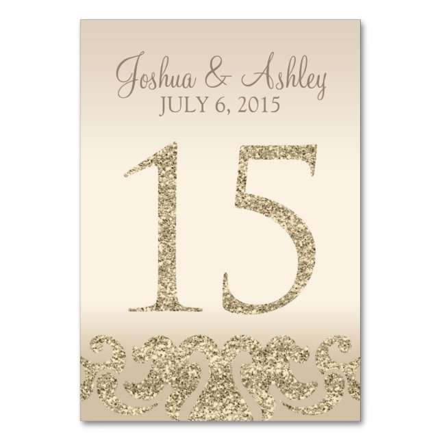 Glitter Look Wedding Table Numbers-Table Card 15 (Front)