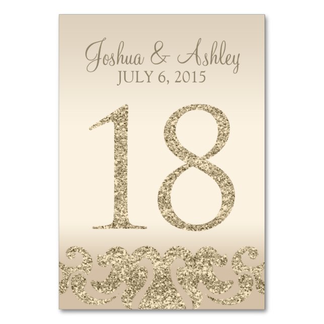 Glitter Look Wedding Table Numbers-Table Card 18 (Front)