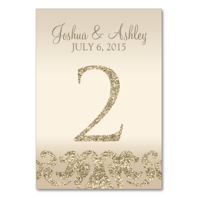 Glitter Look Wedding Table Numbers-Table Card 2 (Front)
