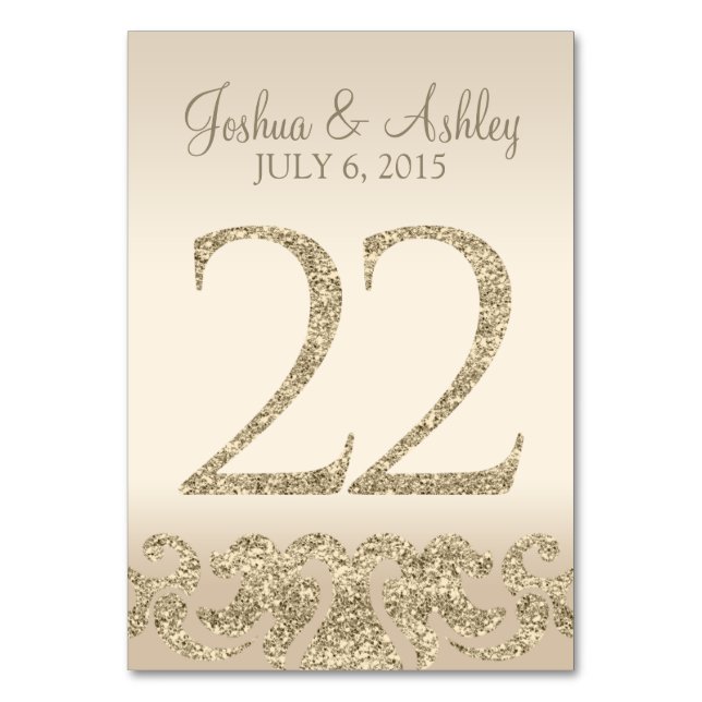 Glitter Look Wedding Table Numbers-Table Card 22 (Front)