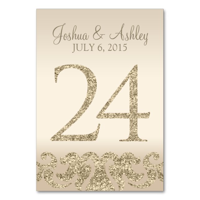 Glitter Look Wedding Table Numbers-Table Card 24 (Front)