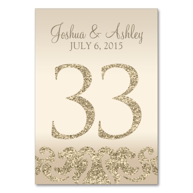 Glitter Look Wedding Table Numbers-Table Card 33 (Front)