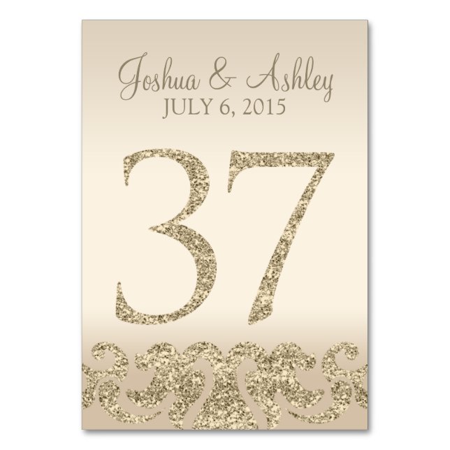 Glitter Look Wedding Table Numbers-Table Card 37 (Front)