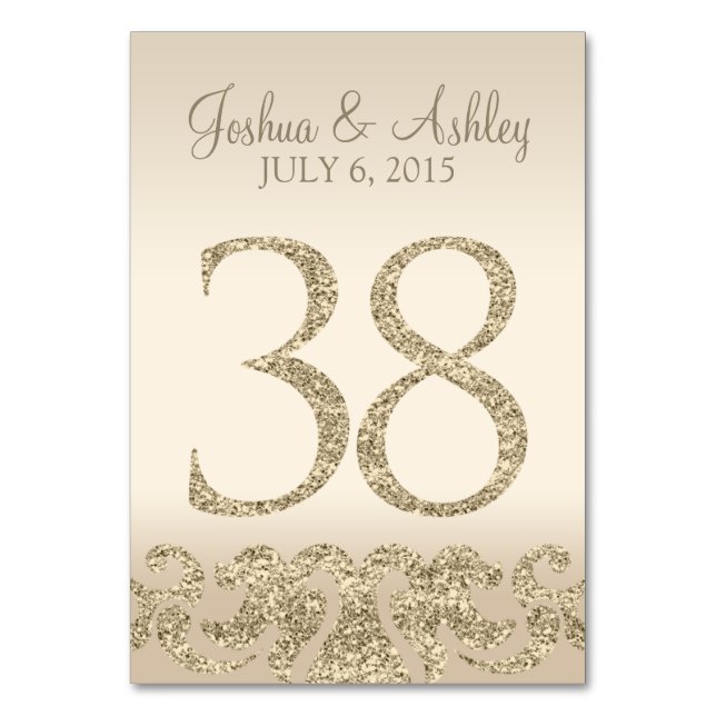 Glitter Look Wedding Table Numbers-Table Card 38 (Front)