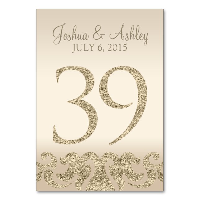 Glitter Look Wedding Table Numbers-Table Card 39 (Front)