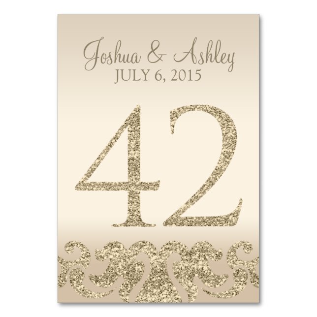 Glitter Look Wedding Table Numbers-Table Card 42 (Front)