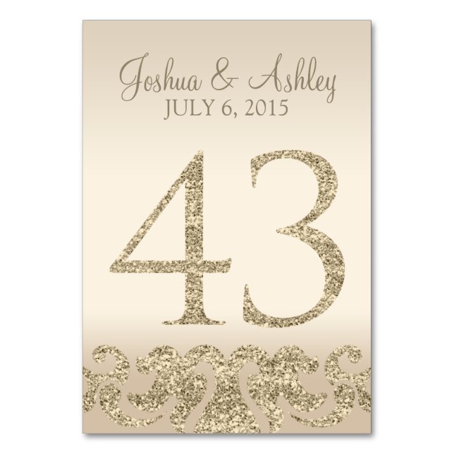 Glitter Look Wedding Table Numbers-Table Card 43 (Front)