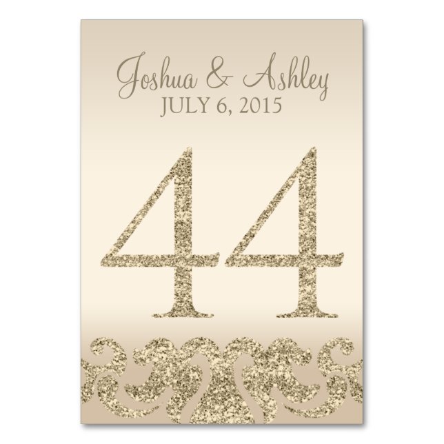 Glitter Look Wedding Table Numbers-Table Card 44 (Front)