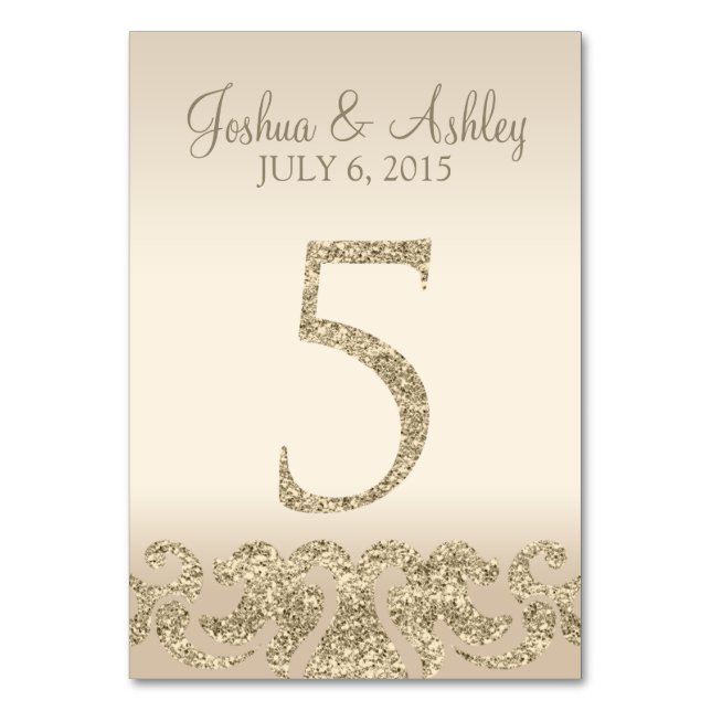 Glitter Look Wedding Table Numbers-Table Card 5 (Front)