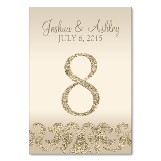 Glitter Look Wedding Table Numbers-Table Card 8 (Front)