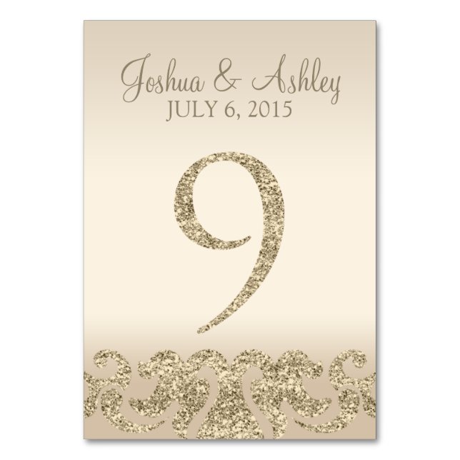 Glitter Look Wedding Table Numbers-Table Card 9 (Front)