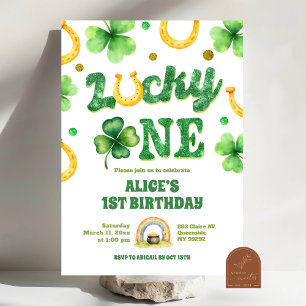Glitter Lucky One St Patrick First Birthday Invitation