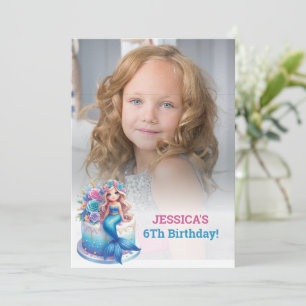 Glitter Magical Mermaid 6Th Birthday  Photo  Invitation
