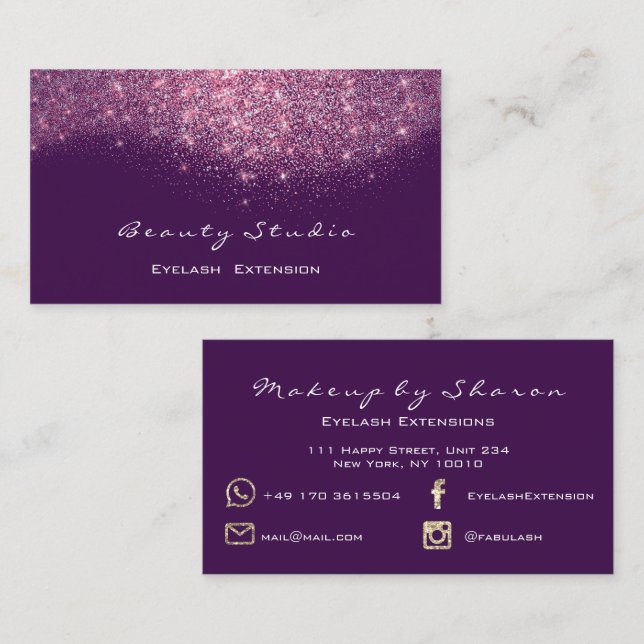 Glitter Makeup Artist Blogger Lash Purple Pink Business Card (Front/Back)