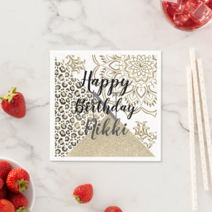 Glitter Mandala Leopard Personalised Birthday Napkin