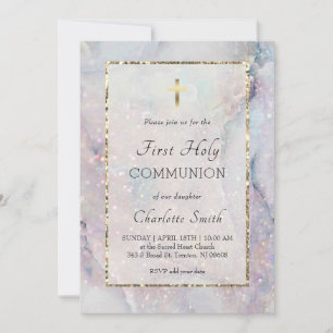 glitter marble background First Communion Invitat Invitation