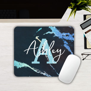 Glitter Marble Blue Personalised Monogram Mousepad
