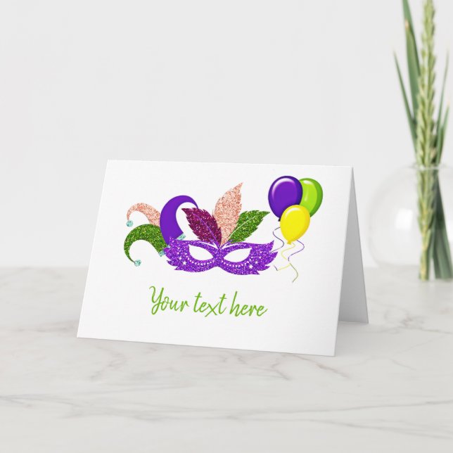 glitter mardi gras carnival Masquerade mask fun Card (Front)