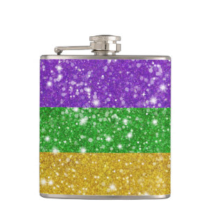 Glitter Mardi Gras Colourful Stripe Carnival Bling Hip Flask