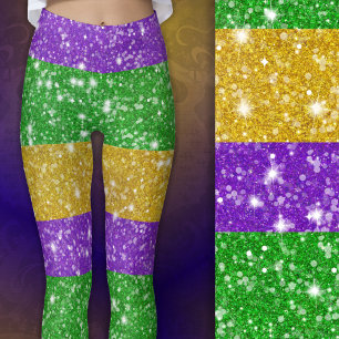 Glitter Mardi Gras Colourful Stripe Carnival Leggings