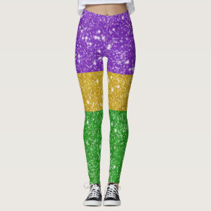 Glitter Mardi Gras Colourful Stripe Carnival Leggings
