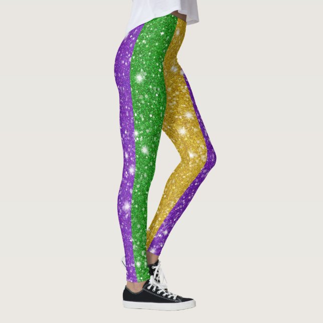 Glitter Mardi Gras Colourful Stripe Carnival Leggings (Right)