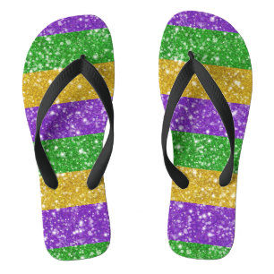 Glitter Mardi Gras Colourful Stripe Cute Carnival Flip Flops