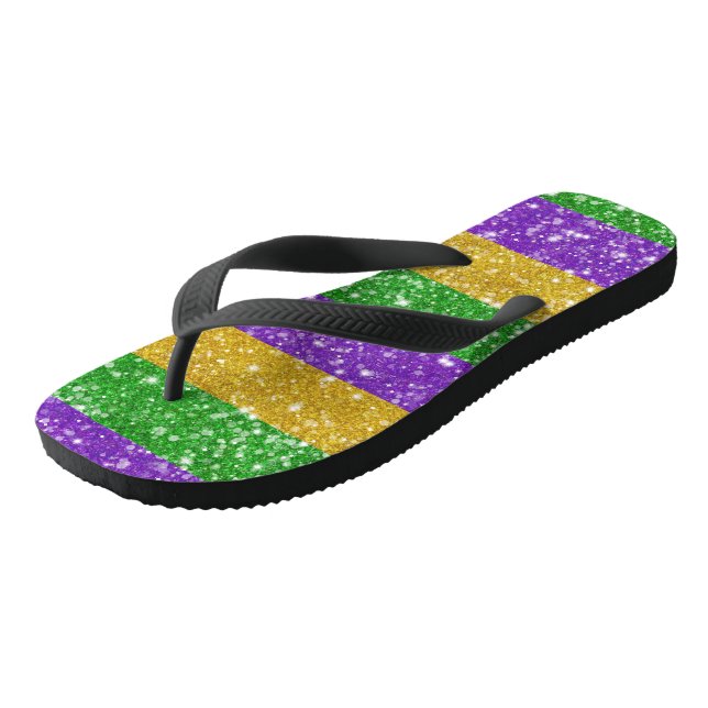 Glitter Mardi Gras Colourful Stripe Cute Carnival  Flip Flops (Angled)