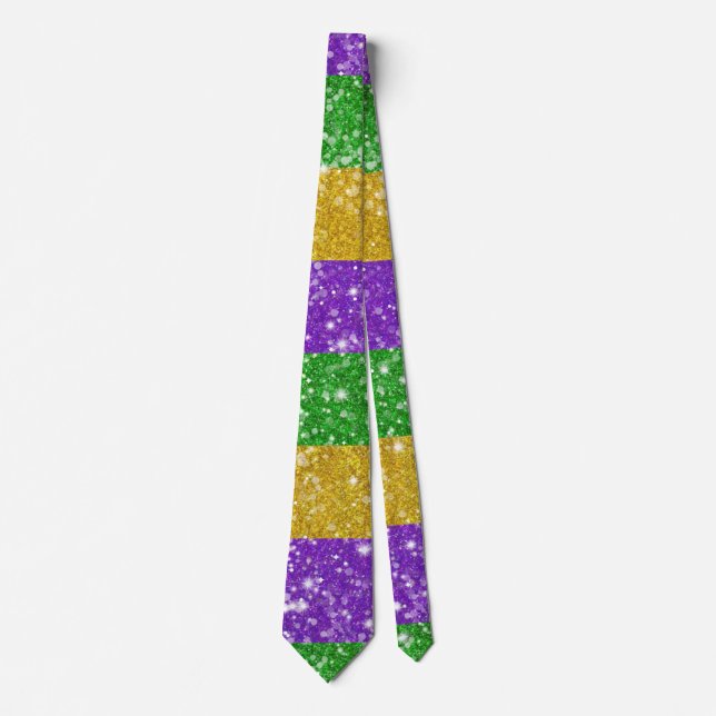 Glitter Mardi Gras Colourful Stripe Cute Carnival Tie (Front)
