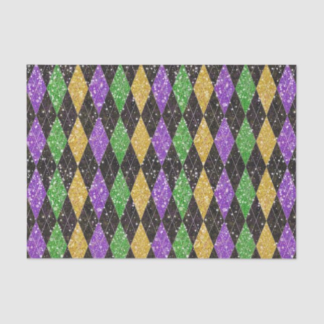 Glitter Mardi Gras Harlequin Argyle Tissue Paper (Front)