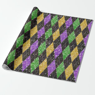 Glitter Mardi Gras Harlequin Argyle Wrapping Paper