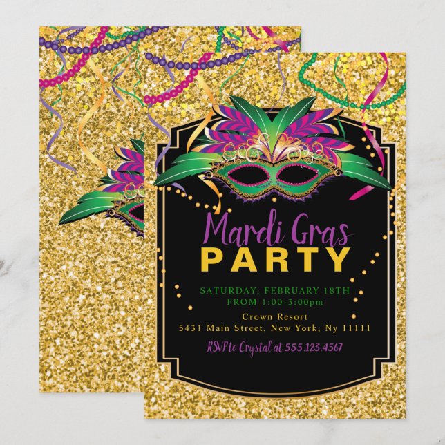 Glitter Mardi Gras Invitation (Front/Back)