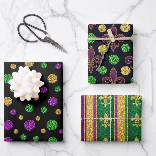 Glitter Mardi Gras  Wrapping Paper Sheet (Front)