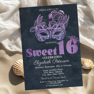 Glitter Masque Violet Sweet 16 Invitation