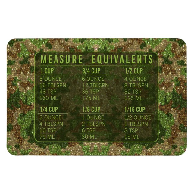 Glitter Measuring Conversion Kitchen Measure Guide Magnet (Horizontal)