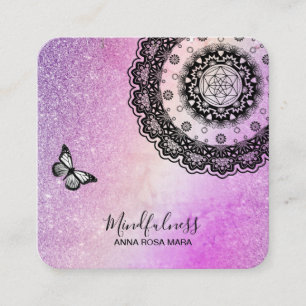 *~* Glitter Meditation Butterfly Yoga Mandala Square Business Card