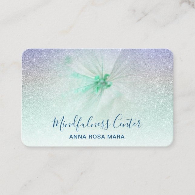 *~* Glitter Meditation QR Reiki Yoga Floral Flower Business Card (Front)