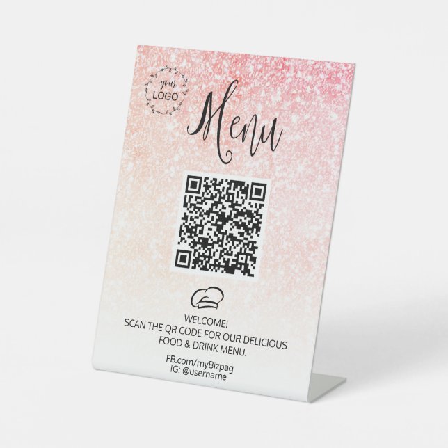 *~* Glitter Menu Table Tent tabletop Pedestal Sign (Front)