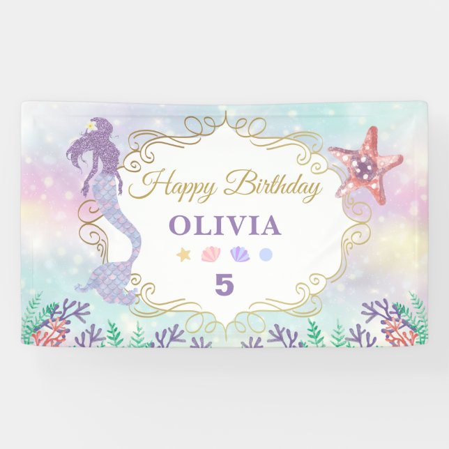 Glitter Mermaid Birthday Under The Sea Banner (Horizontal)
