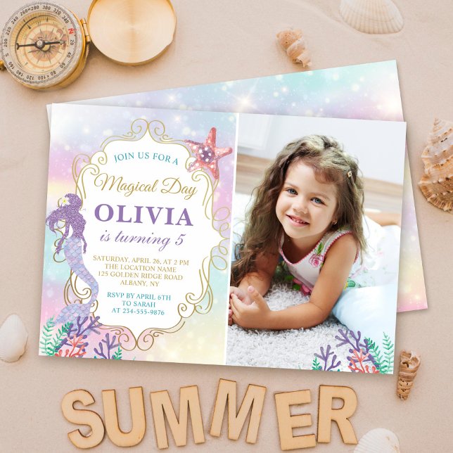 Glitter Mermaid Birthday Under The Sea Photo Invitation (Creator Uploaded)