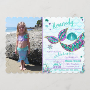 Glitter Mermaid Invitation, Under the Sea Party, Invitation