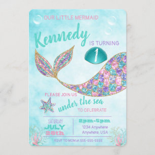 Glitter Mermaid Invitation, Under the Sea Party, Invitation