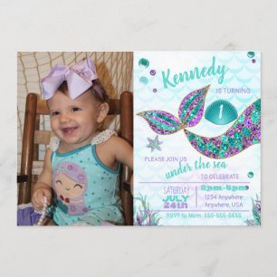 Glitter Mermaid Invitation, Under the Sea Party, Invitation